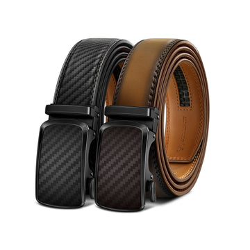 BULLIANT Men's Ratchet Belt 2 Pack-Click Leather Belt Adjustable for Men Gift 1 3/8-Cut for Perfect Fit