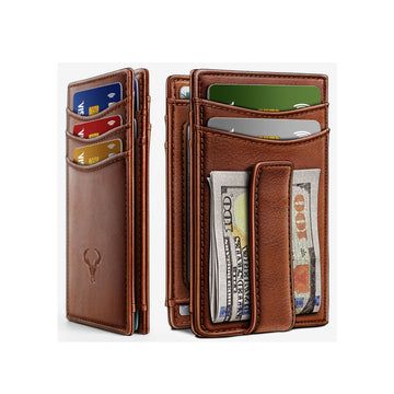 BULLIANT Magnetic Closure Slim Wallet-Genuine Leather Front Pocket Wallet for Men,RFID Blocking,Holds 12 Cards and Money Clip